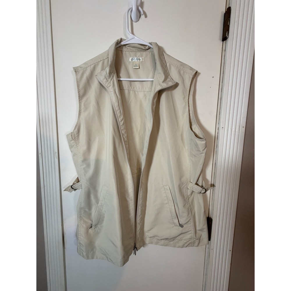 Lady Hagen Womens XL Tan Beige Full Zip Golf Vest Adjustable Waist Pockets